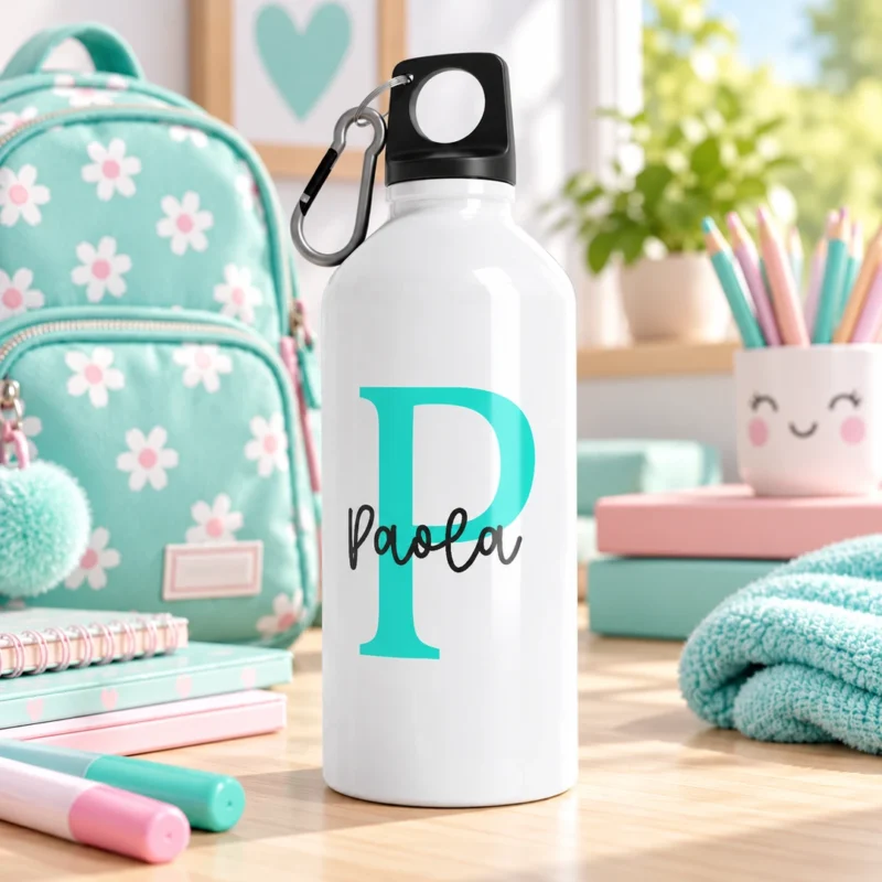 botella de aluminio personalizada con inicial y nombre