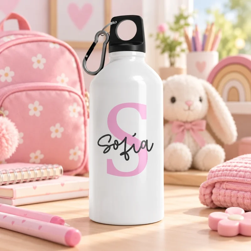 botella de aluminio personalizada con inicial y nombre