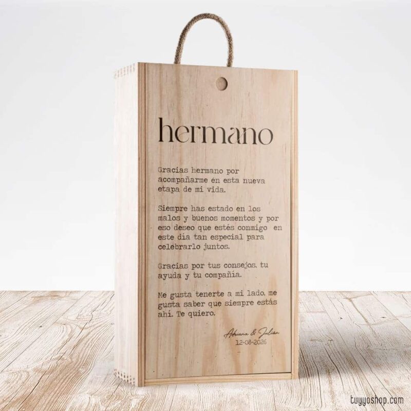 Caja de madera para vino. Especial frase hermano caja de madera frase hermanos