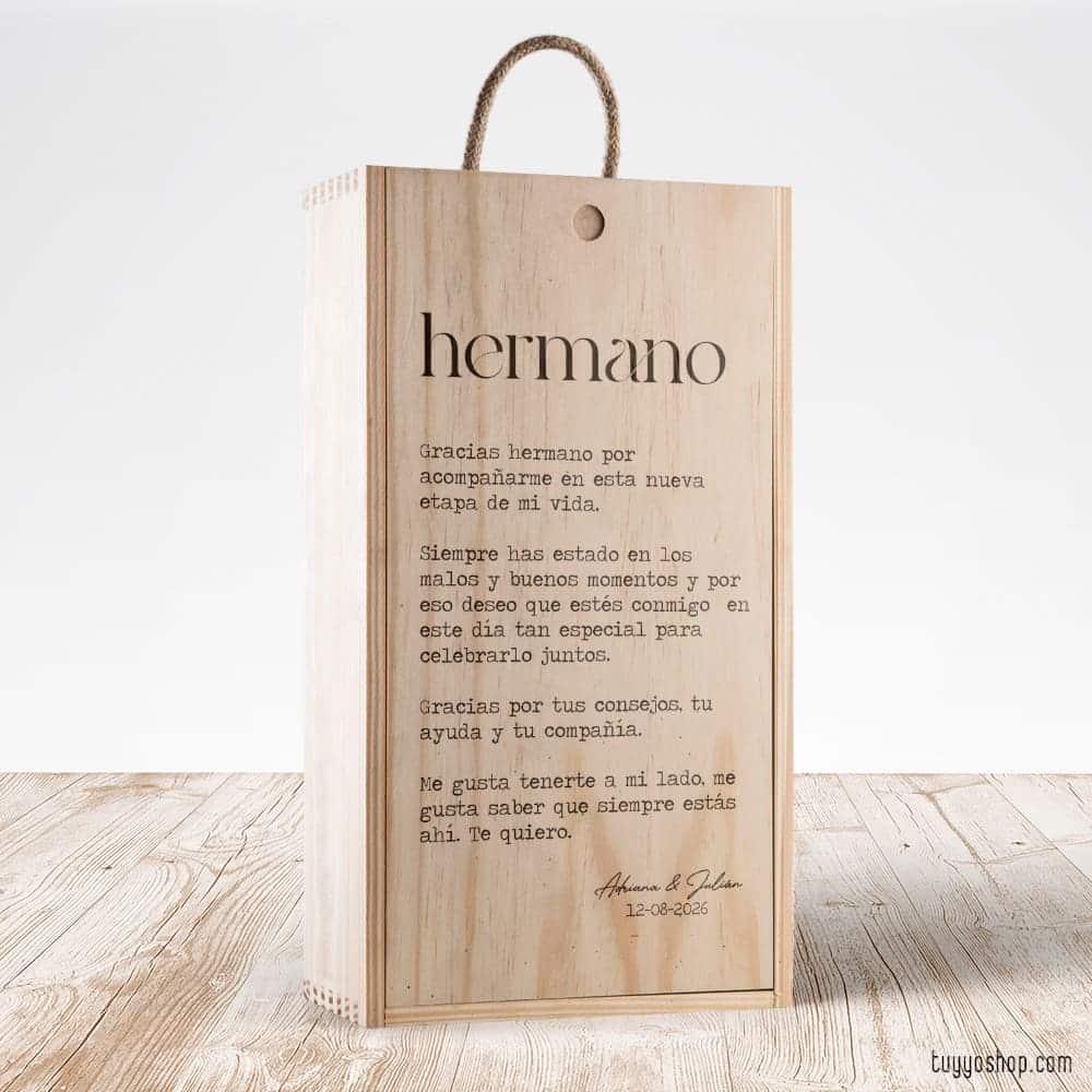 Caja de madera para vino. Especial frase hermano Tu&Yo Shop - Detalles boda