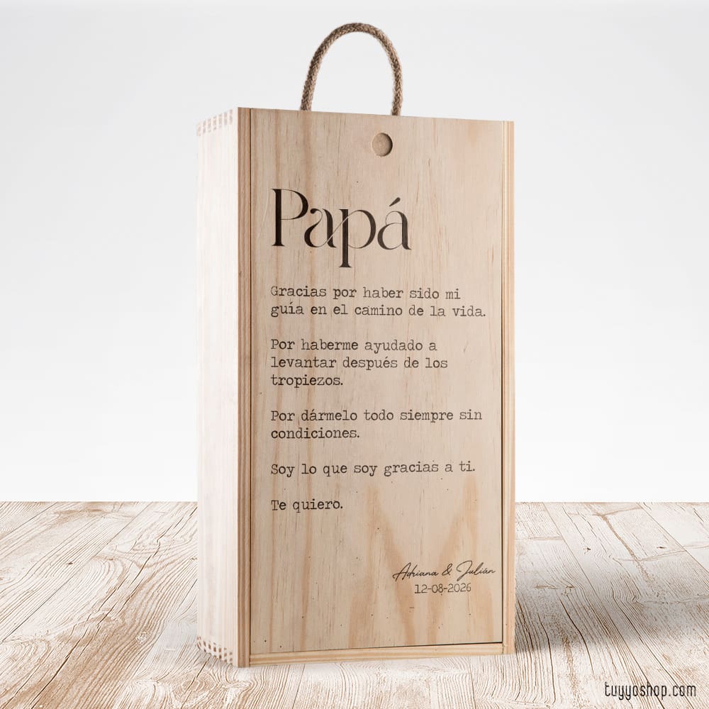 Caja madera para vino. Especial frase padre - Tu&Yo Shop - Detalles de boda