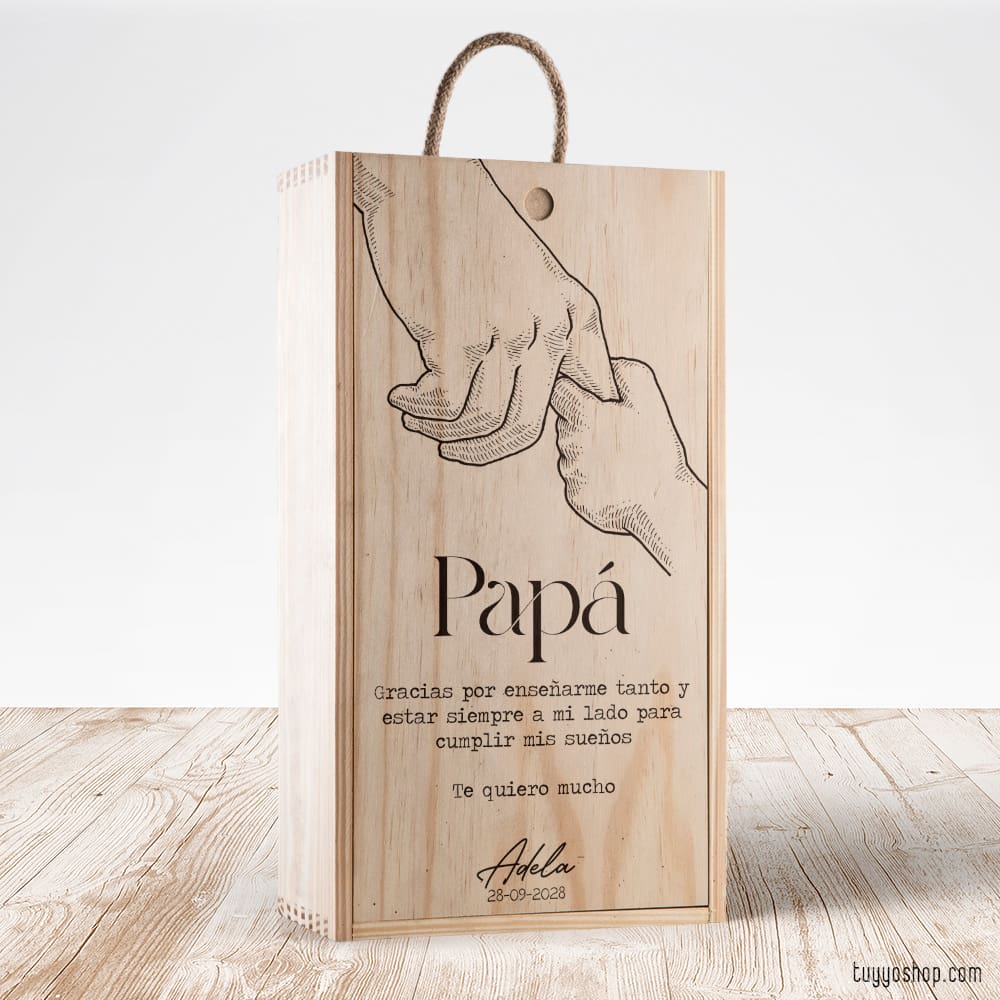 Caja de madera para vino. Modelo manos padre - Tu&Yo Shop - Detalles de boda