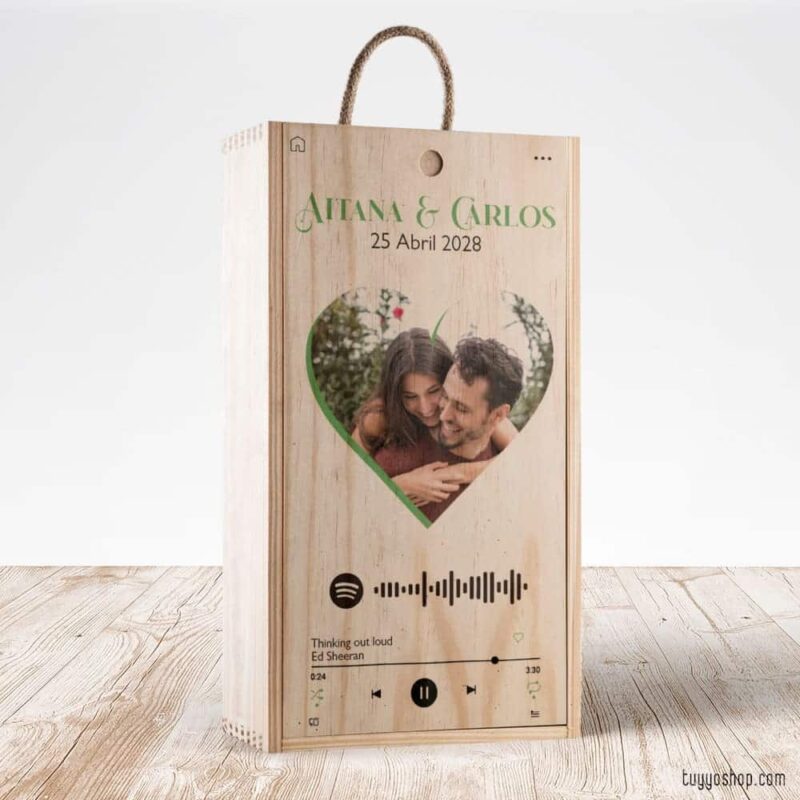Caja de madera para novios. Modelo Spotify caja madera paraboda spotify doble