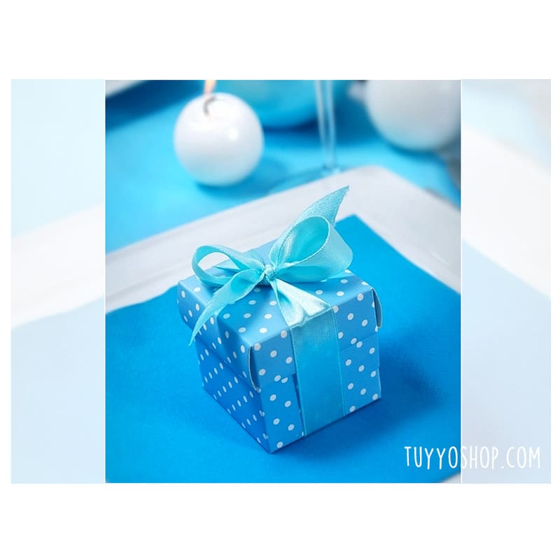 Cajita para regalo Azul con topitos y lazo