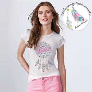 Camiseta para boda. Boho. Personalizable. Blanca. Varias tallas.