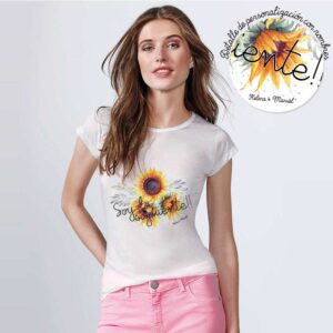 Camiseta para boda. Girasoles. Personalizable. Blanca. Varias tallas.