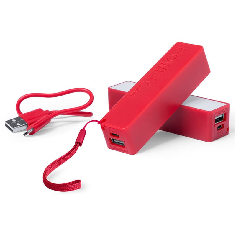 Cargador USB Power Bank clásico 2000mAh. Colores. Incluye cable.