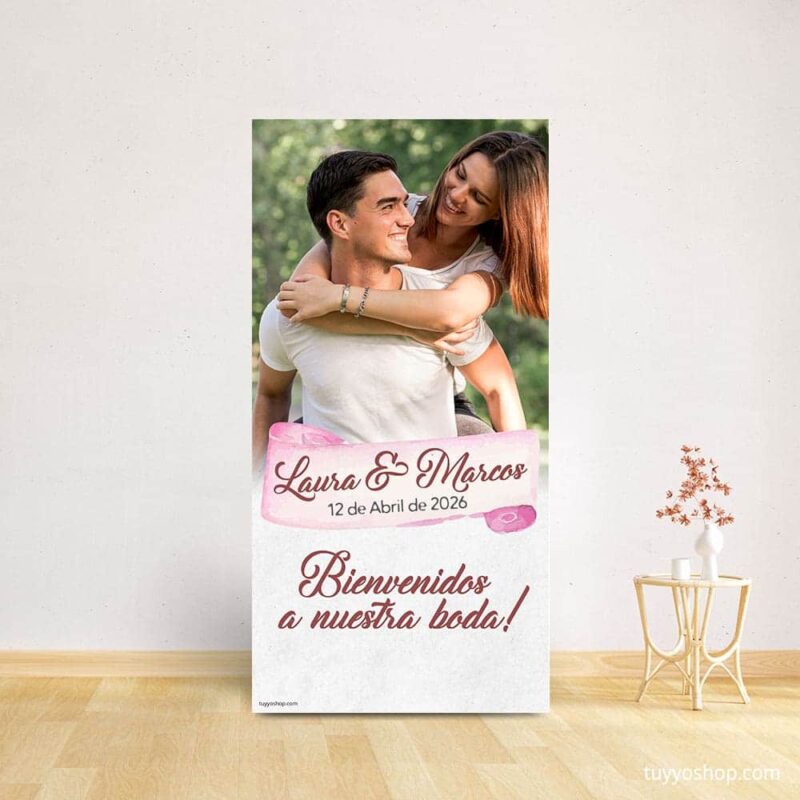 Cartel bienvenida boda personalizado con foto, 70x140 cartel bienvenida boda con foto