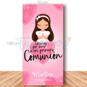 Cartel de bienvenida para comunión. 70x140cm. Modelo Corazón
