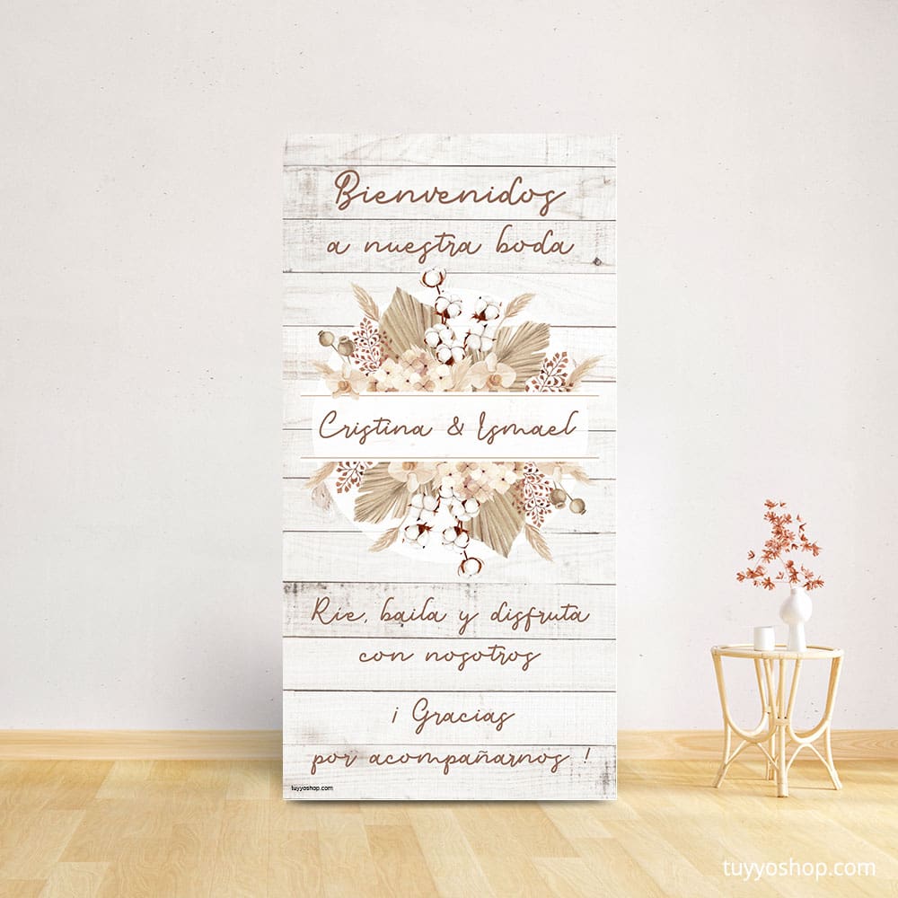 Cartel bienvenida boda con soporte, 70x100, personalizada con foto - Tu&Yo  Shop - Detalles de boda