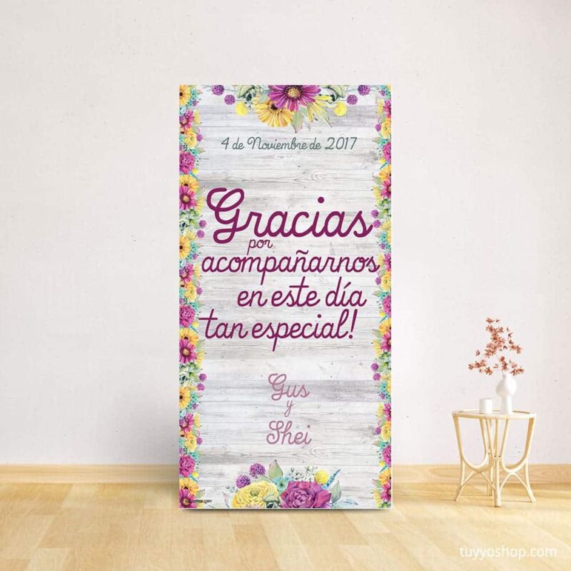 Cartel bienvenida boda. Modelo Jardín. 70x140cm. Personalizable.