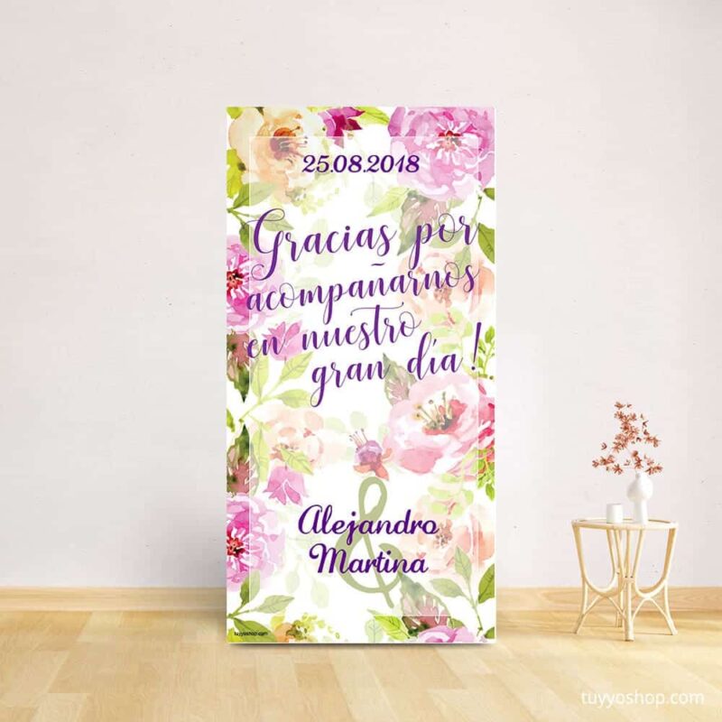 Cartel bienvenida boda. Modelo Jardín Floral. 70x140cm. Personalizable. cartel bienvenida boda modelo jardin floral 1