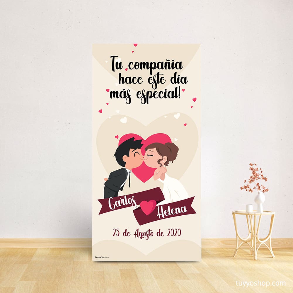 tirano analogía Amasar Cartel bienvenida boda. Kiss and Love. 70x140cm. Personalizable