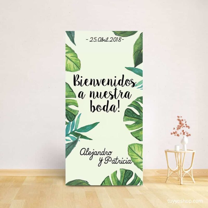 Cartel bienvenida boda. Modelo Tropic. 70x140cm. Personalizable.