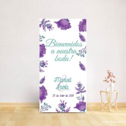 Cartel bienvenida boda. Modelo Violet. 70x140cm. Personalizable.