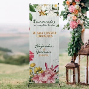 Cartel bienvenida boda explosión floral