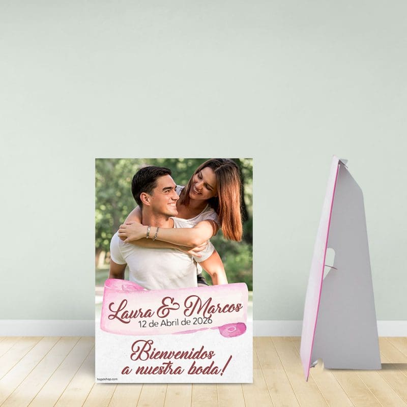 Cartel bienvenida boda con soporte, 70x100, personalizada con foto cartel boda suelo personalizado con foto