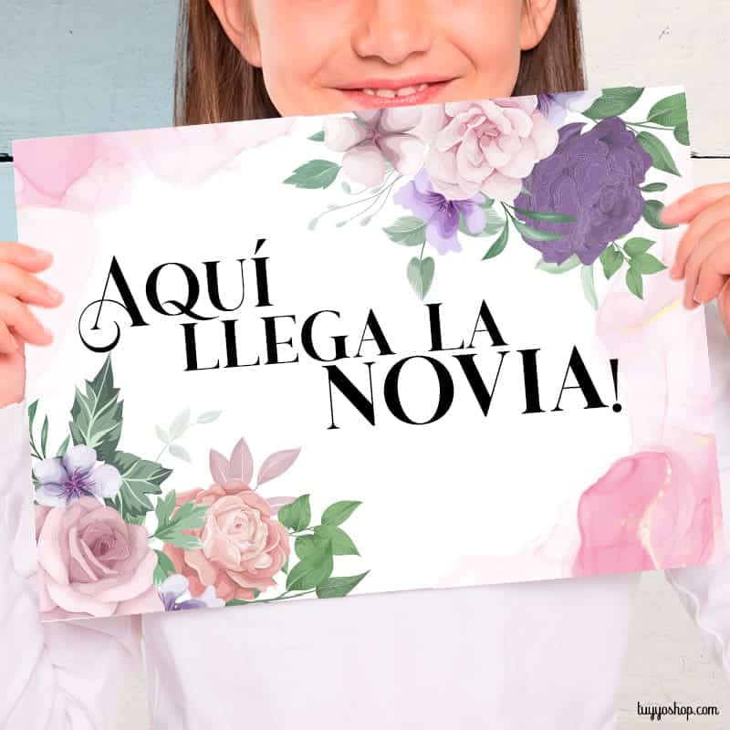 Cartel aquí llega la novia, modelo elegant - Tu&amp;Yo Shop - Detalles de boda