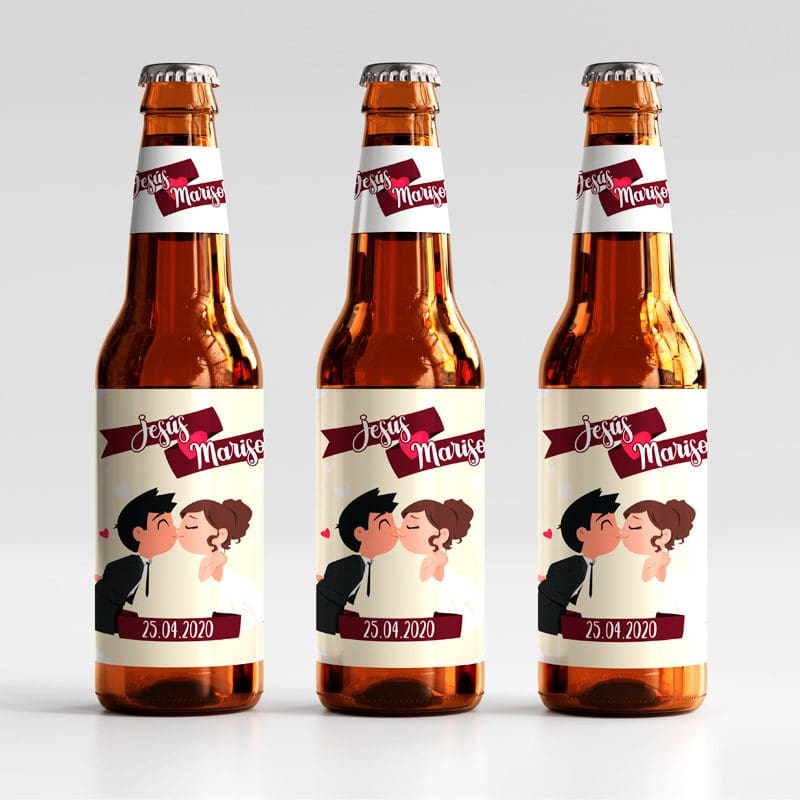 Regalo de boda, etiqueta para cerveza. Modelo Kiss and Love. cerveza personalizada para tu boda