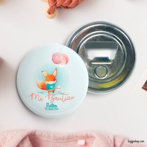 Chapa personalizada para bautizo. Modelo Little Fox.