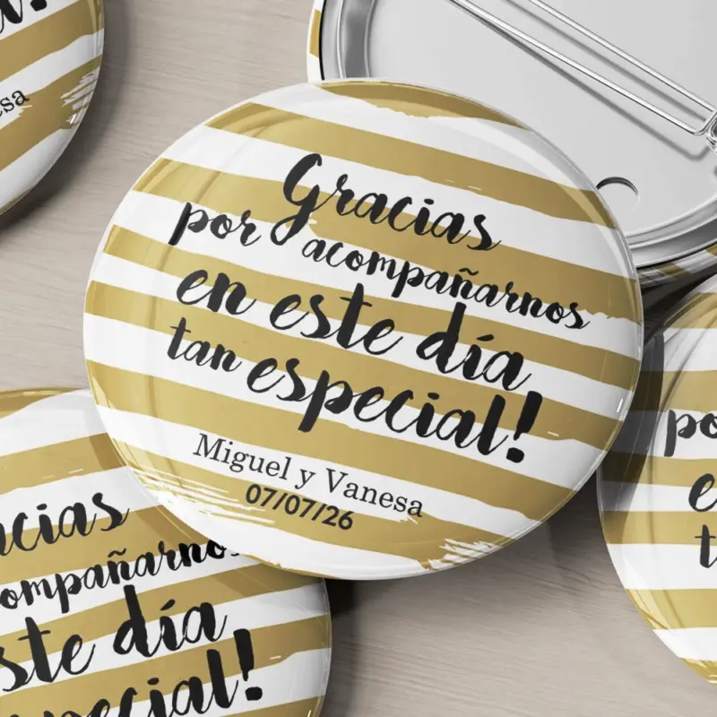 Chapa personalizada para boda con diseño gold