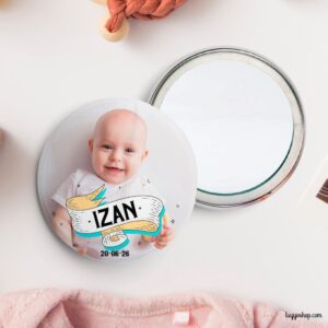 Chapa personalizada para bautizo con foto con cinta. Imperdible, abridor, espejo, imán chapa espejo personalizada confoto cinta