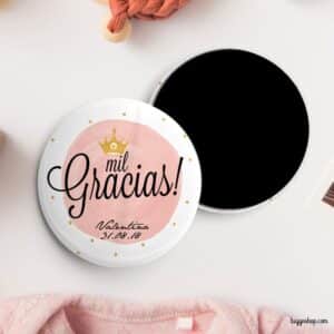 Chapa personalizada para bautizo. Modelo corona. Imperdible, abridor, espejo, imán chapa iman personalizada crown