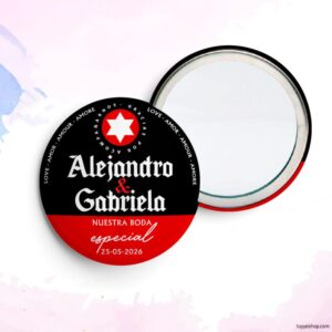 Chapa personalizada para boda, modelo Estrella. Abridor imán, espejo, imperdible o imán. chapa para boda estrella galicia