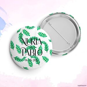 Chapa personalizada para boda, green. Abridor imán, espejo, imperdible o imán.