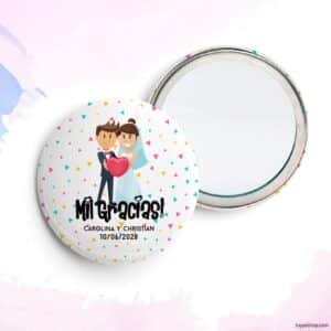 Chapa personalizada para boda, Novios corazón. Abridor imán, espejo, imperdible o imán. chapa personalizada boda novios corazon espejo
