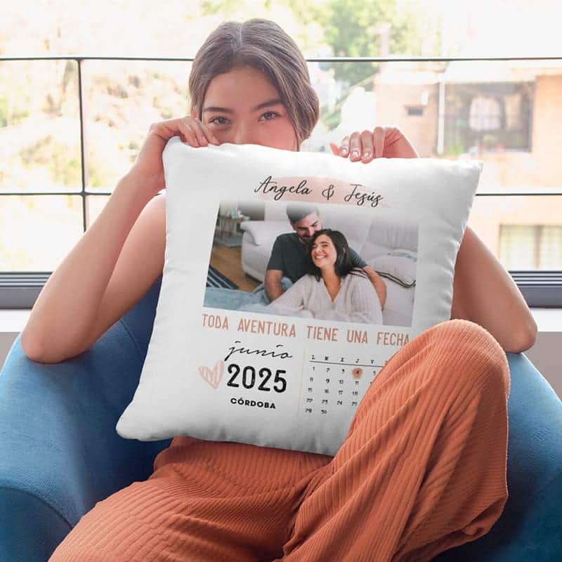 Cojín personalizado para los siguientes. Foto y calendario - Tu&Yo - Detalles de boda