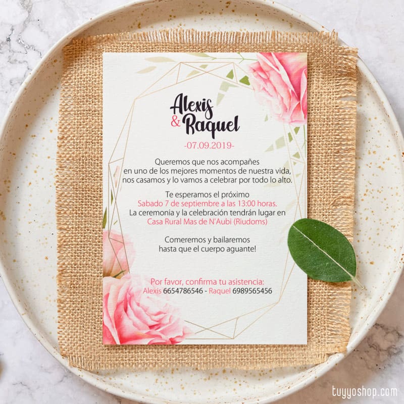 Invitación para boda. Alejandría. Papel de algodón reciclado.