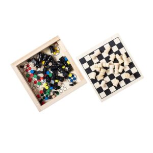 Conjunto 3 juegos en caja de madera. 12.5x3x12.5cm