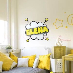 Nombre personalizado para decoración. Estilo comic. Amarillo.