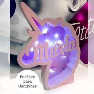 Corcho cajón de luz en forma de unicornio. Personalizado.