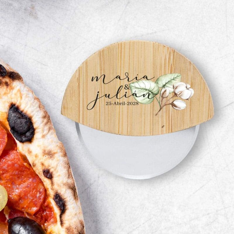 Cortapizzas de bambú personalizado, modelo cotton cortapizza boda cotton