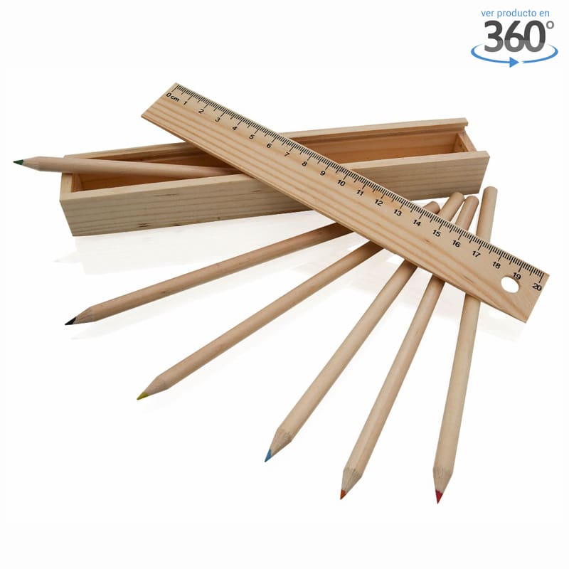 Caja de lápices de madera con regla a juego
