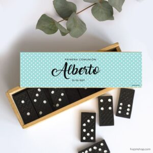 Juego dominó de madera personalizado para comunión, modelo Estrellas domino personalizado comunion modelo estrellas
