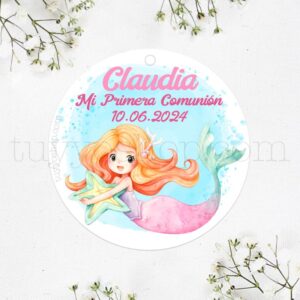 Etiquetas para regalos de comunión Sirena y Estrella