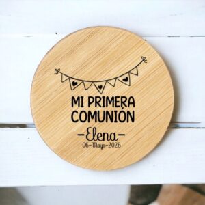 Bonito espejo de bambú personalizado para comunión