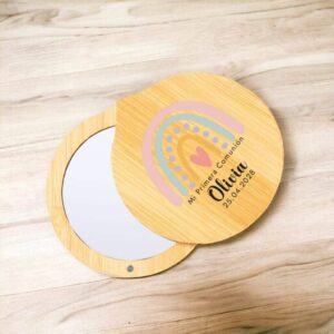 Espejo de bambú con tapa, diseño arcoiris