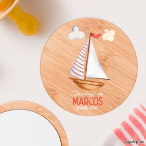Espejo de bautizo personalizado bambú Barquito