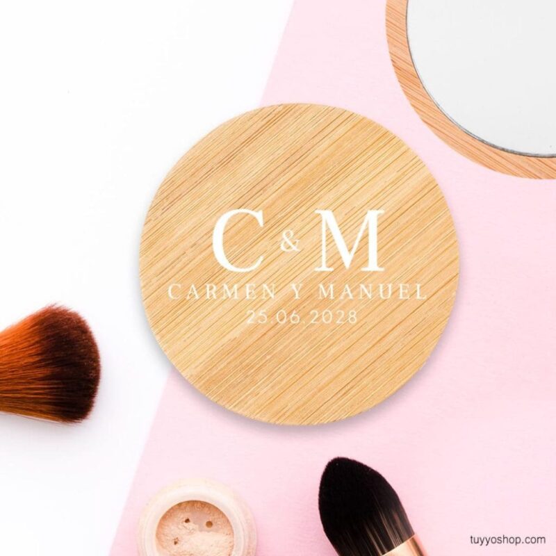 Espejo de boda personalizado, bambú. Modelo iniciales - Imagen 2