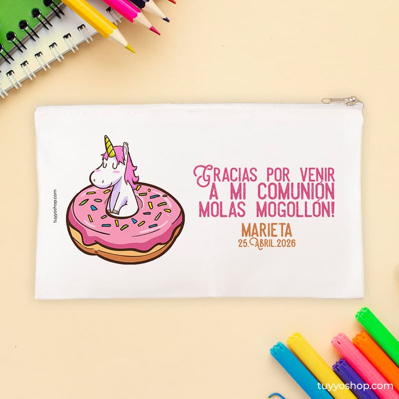 Estuche personalizado para comunión. Modelo unicornio donuts estuche para comunion personalizados unicornio donuts