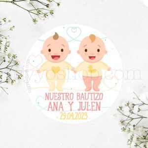 Etiqueta de bautizo Bebés Mellizos