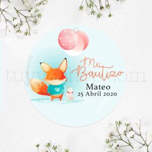 Etiquetas de bautizo. Modelo Little Fox. Personalizable.