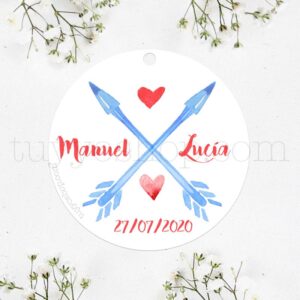 Etiqueta para regalos de boda, modelo blue arrows