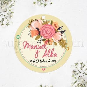 Bonita etiqueta para boda con diseño bouquet de flores