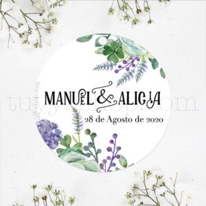 Nueva etiqueta para los recuerdos de tu boda. Modelo lavanda. Totalmente personalizable.