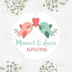 Etiqueta para boda diseño love birds